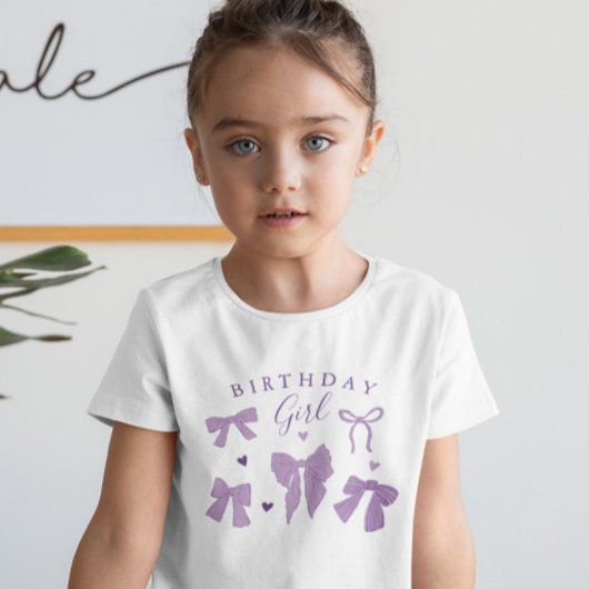 Whimsical Paarse Bows Verjaardagsmeisje T-shirt