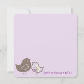 Whimsical Paarse Damask Chicks Baby shower Invite Kaart (Achterkant)