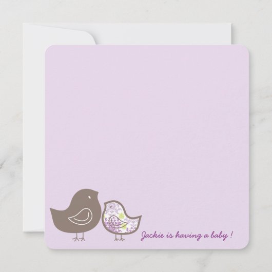 Whimsical Paarse Damask Chicks Baby shower Invite Kaart (Achterkant)