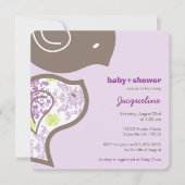 Whimsical Paarse Damask Chicks Baby shower Invite Kaart (Voorkant)