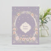 Whimsical paarse en roze bloemen uitnodiging (Staand voorkant)