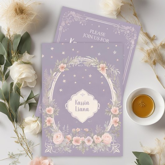 Whimsical paarse en roze bloemen uitnodiging