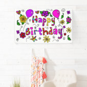Whimsical Paarse en roze Happy Birthday Girl's Spandoek (Insitu)