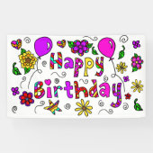 Whimsical Paarse en roze Happy Birthday Girl's Spandoek (Horizontaal)