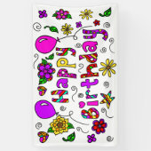 Whimsical Paarse en roze Happy Birthday Girl's Spandoek (Verticaal)