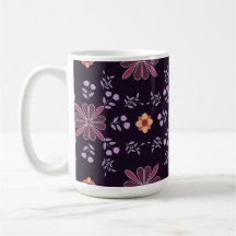 Whimsical Paarse en Yellow Folk Art Floral Mok