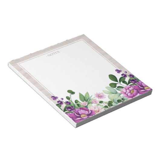 Whimsical Paarse Floral Illustral Notepad Notitieblok (Schuin)