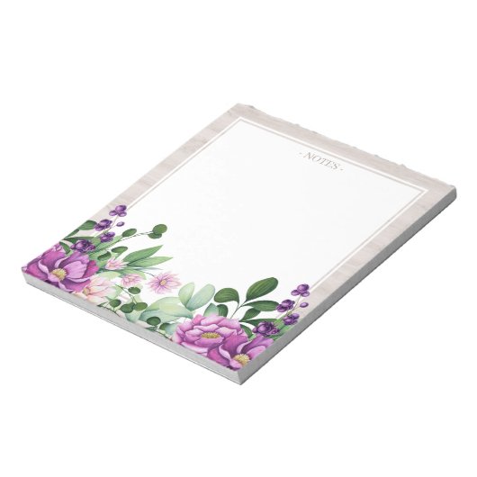 Whimsical Paarse Floral Illustral Notepad Notitieblok (Linkerzijde)