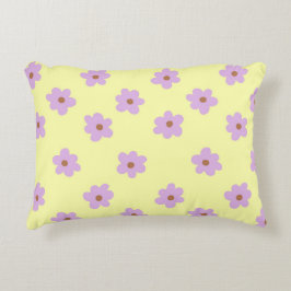 Whimsical Paarse & Gele Bloemen Retro Vrolijk Accent Kussen