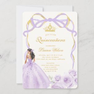 Whimsical Paarse Gouden Boog Floral Quinceañera Kaart