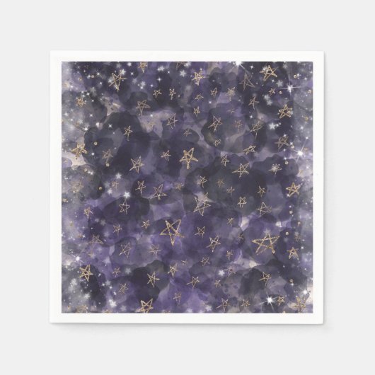 Whimsical Paarse Gouden Maan Sterren Baby shower Servet (Voorkant)