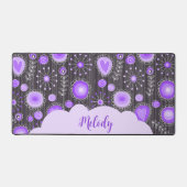 Whimsical paarse grijze hart en bloem bloemige naa bureaumat (Voorkant)