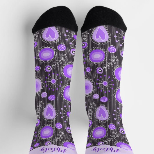 Whimsical paarse grijze hart en bloem bloemige naa sokken (Top)