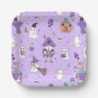 whimsical paarse halloween griezelige geest eng papieren bordje