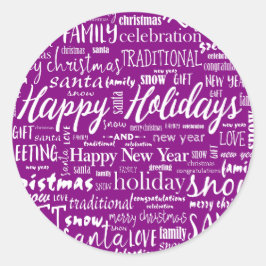 Whimsical Paarse Kerstmis Vrolijke Script Ronde Sticker