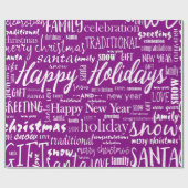 Whimsical Paarse Kerstscript Cadeaupapier (Vlak)