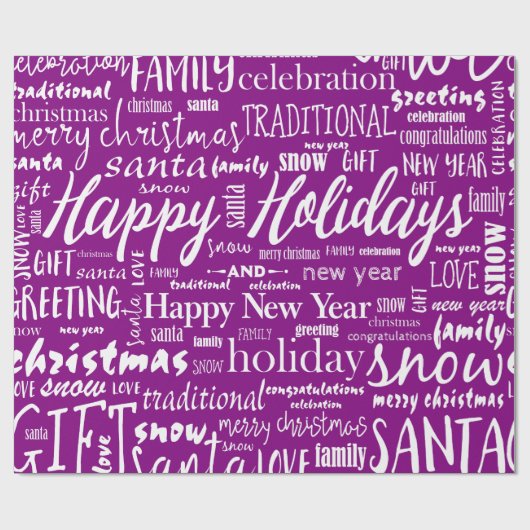 Whimsical Paarse Kerstscript Cadeaupapier (Vlak)
