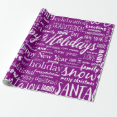 Whimsical Paarse Kerstscript Cadeaupapier (Uitgerold)