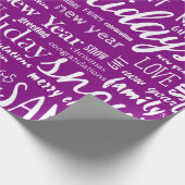 Whimsical Paarse Kerstscript Cadeaupapier (Hoek)