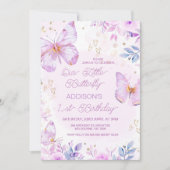 Whimsical Paarse kleine vlinder 1e verjaardag Kaart (Voorkant)