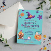 Whimsical Paarse Oranje Kinder Halloween Party Kaart