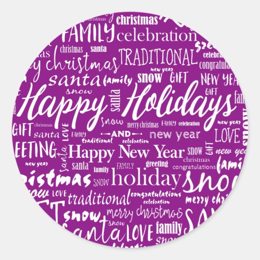 Whimsical Paarse Prettig Kerstmis Vrolijke Script Ronde Sticker (Voorkant)