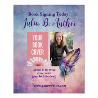 Whimsical Paarse Quill Book Signing Event Poster