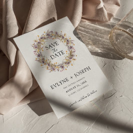 Whimsical Paarse Roze Bloemen Modern Boho Bruiloft Save The Date