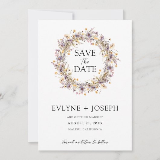 Whimsical Paarse Roze Bloemen Modern Boho Bruiloft Save The Date (Voorkant)