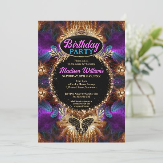 Whimsical Paarse Roze Boheemse Prinses Verjaardag Kaart (Staand voorkant)