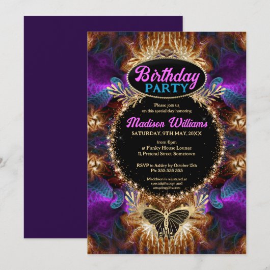 Whimsical Paarse Roze Boheemse Prinses Verjaardag Kaart (Voorkant / Achterkant)