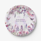 Whimsical Paarse Roze Vlinders & Wildflowers Papieren Bordje (Voorkant)