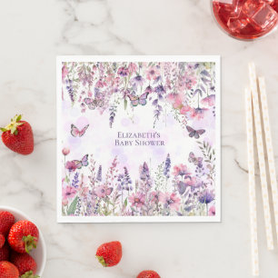 Whimsical Paarse Roze Vlinders & Wildflowers Servet