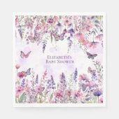 Whimsical Paarse Roze Vlinders & Wildflowers Servet (Voorkant)