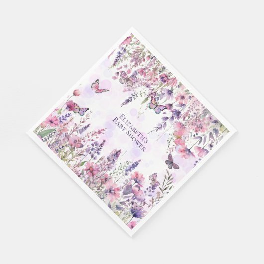 Whimsical Paarse Roze Vlinders & Wildflowers Servet (Hoek)