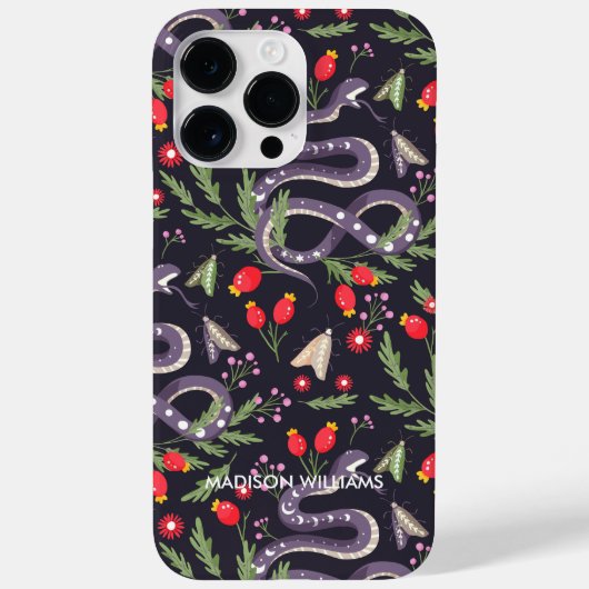 Whimsical Paarse Snake & Botanical – gepersonalise Case-Mate iPhone Case (Achterkant)