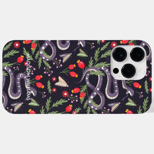 Whimsical Paarse Snake & Botanical – gepersonalise Case-Mate iPhone Case (Achterkant (horizontaal))