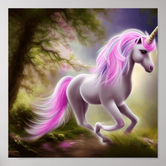 Whimsical Paarse Unicorn Poster (Voorkant)