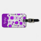 Whimsical paarse witte harten bloemen bloemige naa bagagelabel (Voorkant horizontaal)