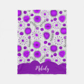 Whimsical paarse witte harten bloemen bloemige naa fleece deken (Voorkant)