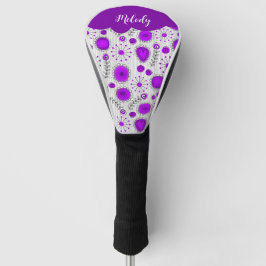Whimsical paarse witte harten bloemen bloemige naa golfheadcover