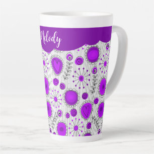 Whimsical paarse witte harten bloemen bloemige naa latte mok
