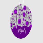 Whimsical paarse witte harten bloemen bloemige naa ornament (voorkant)