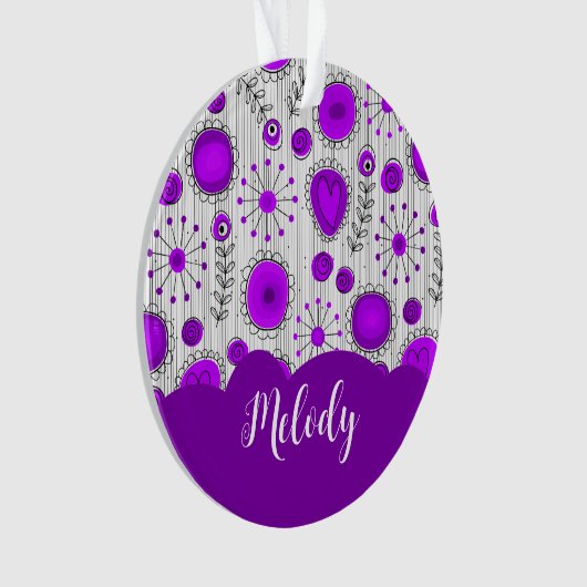 Whimsical paarse witte harten bloemen bloemige naa ornament (voorkant)