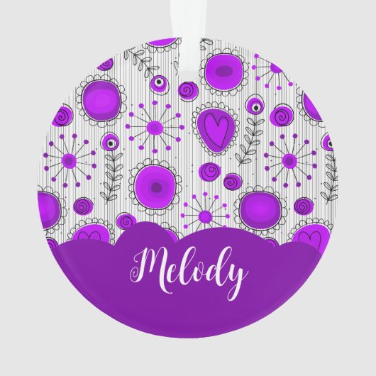 Whimsical paarse witte harten bloemen bloemige naa ornament (achterkant)