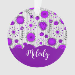 Whimsical paarse witte harten bloemen bloemige naa ornament