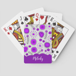 Whimsical paarse witte harten bloemen bloemige naa pokerkaarten