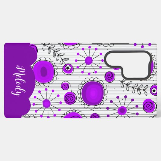 Whimsical paarse witte harten bloemen bloemige naa samsung galaxy hoesje (Achterkant horizontaal)