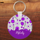 Whimsical paarse witte harten bloemen bloemige naa sleutelhanger (Achterkant)