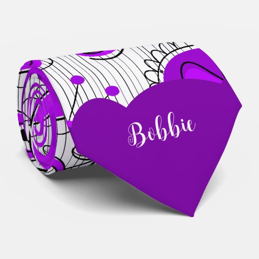 Whimsical paarse witte harten bloemen bloemige naa stropdas (Opgerold)